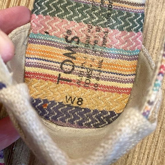 TOMS PLAYA T-STRAP BURLAP TAPESTRY SANDAL SIZE 8 FLAT T STRAP SANDALS - Picture 14 of 15